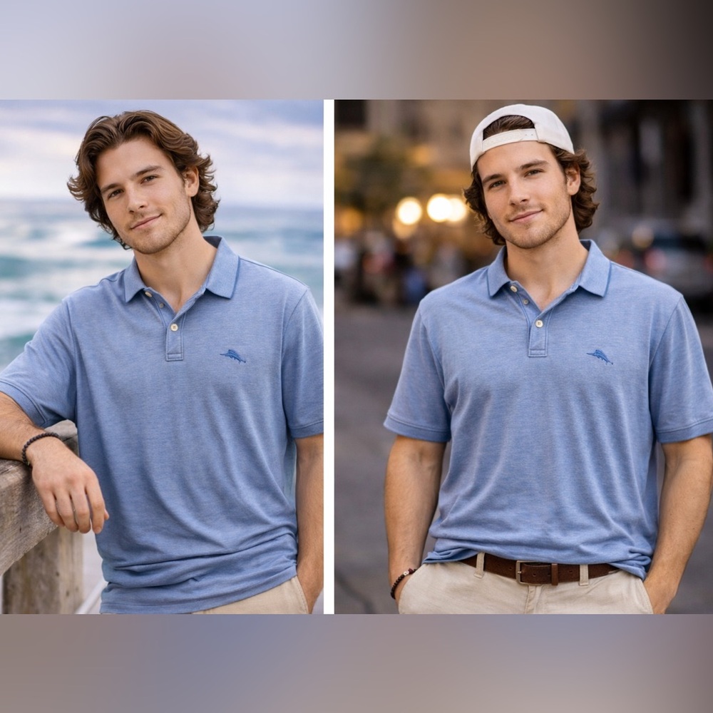 Tommy Bahama Pacific Shore Polo Shirt Blue Men Sz L Preppy Golf‎ Coastal Casual